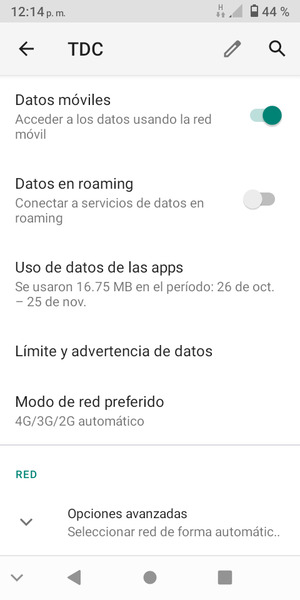 Para cambiar la red en caso de problemas de conectividad, desplácese y seleccione Opciones avanzadas