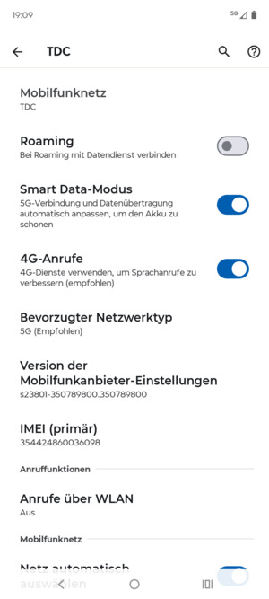 Scrollen Sie und wählen Sie Bevorzugter Netzwerktyp
