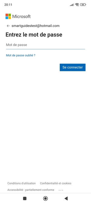 Saisissez votre mot de passe Hotmail et sélectionnez Se connecter