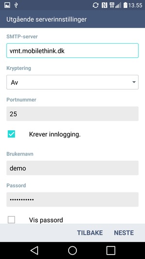 Skriv inn utgående serveradresse