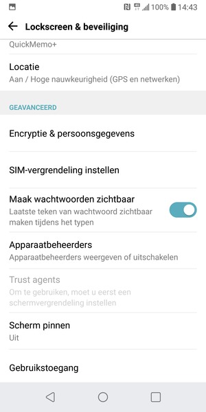 Om de pin voor de simkaart te wijzigen, keert u terug naar het menu Lockscreen & beveiliging en selecteert u SIM-vergrendeling instellen