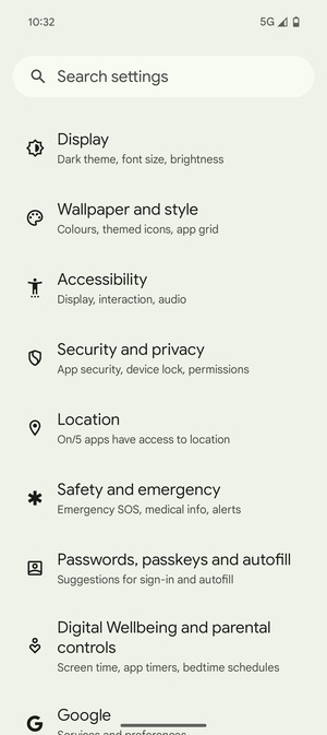 Scroll to and select Security and privacy