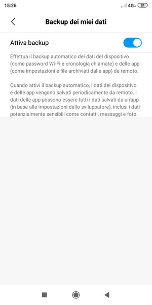 Seleziona il tasto Indietro