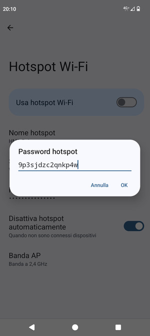 Inserisci una password dell'hotspot Wi-Fi di almeno 8 caratteri e seleziona OK