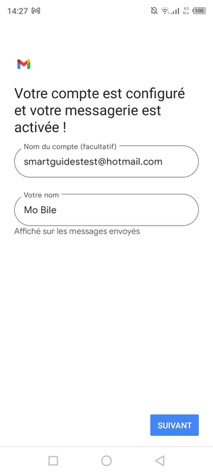 Donnez un nom à votre compte et saisissez votre nom. Sélectionnez Suivant
