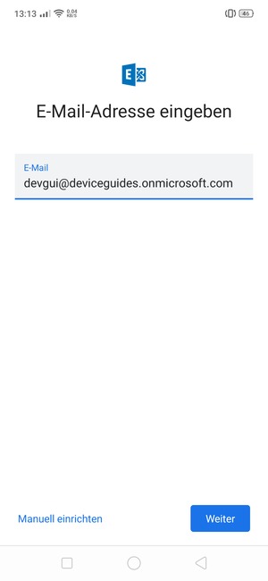 Geben Sie Ihre E-Mail-Adresse ein und wählen Sie Manuell einrichten