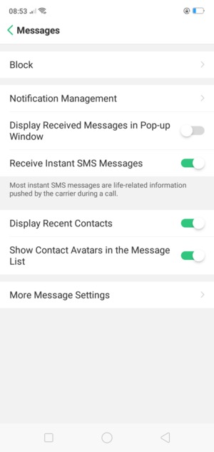 Select More Message Settings