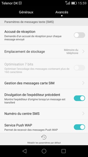 Faites défiler et sélectionnez Numéro du centre SMS