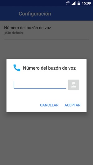 Introduzca el Número del buzón de voz y seleccione ACEPTAR