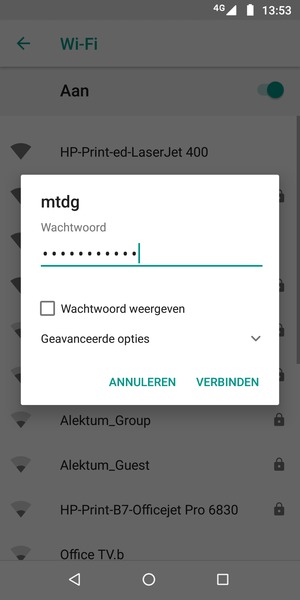 Voer het WiFi-wachtwoord in en selecteer VERBINDEN