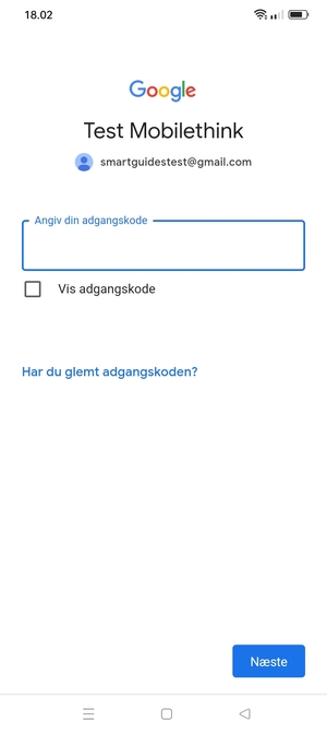 Indtast din adgangskode og vælg Næste