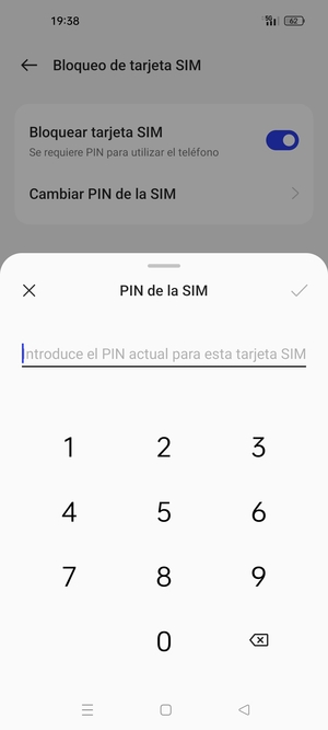 Introduzca PIN actual para esta tarjeta SIM y seleccione Aceptar