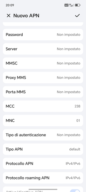 Scorri verso il basso e inserisci le informazioni degli MMS