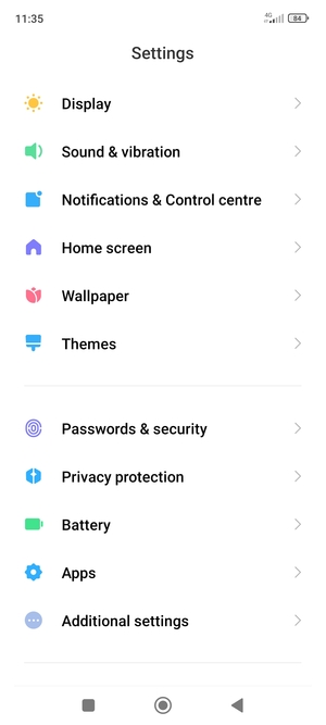 Scroll to and select Passwords & security