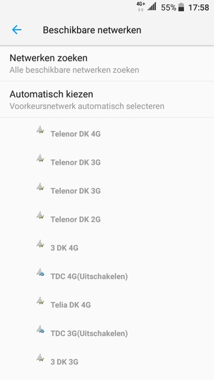 Selecteer een netwerkoperator uit de lijst