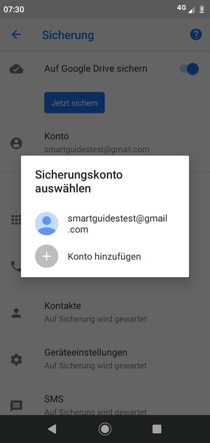 Wählen Sie Ihr Konto für Backup