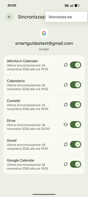 Seleziona Sincronizza ora