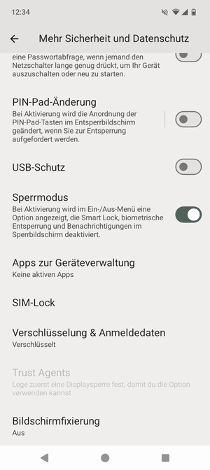Scrollen Sie und wählen Sie SIM-Lock