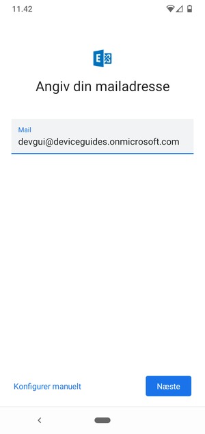 Indtast din e-mailadresse og vælg Konfigurer manuelt