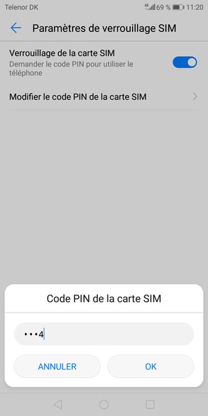 Saisissez votre Ancien code PIN de la carte SIM et sélectionnez OK