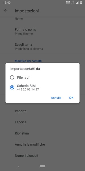 Seleziona Scheda SIM e Ok