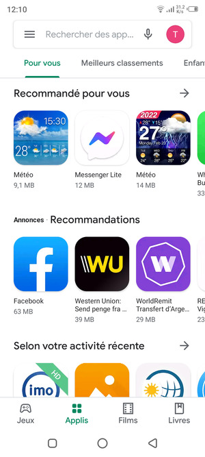 Sélectionnez la barre de Recherche