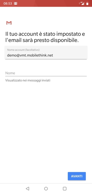 Scegli un nome per il tuo account e inserisci il tuo nome. Seleziona AVANTI