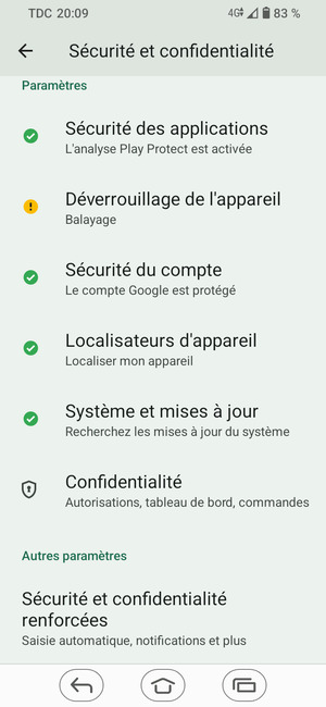 Faites défiler et sélectionnez Sécurité et confidentialité renforcées