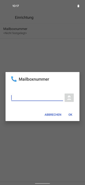 Geben Sie die Mailboxnummer ein und wählen Sie OK