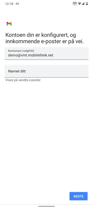 Gi kontoen din et navn, og skriv inn navnet ditt. Velg NESTE