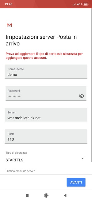 Seleziona Tipo di sicurezza