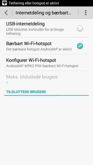 Din telefon er nu sat op til brug som modem