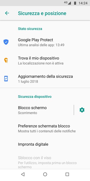 Per attivare il blocco dello schermo, vai al menu Sicurezza e posizione e seleziona Blocco schermo