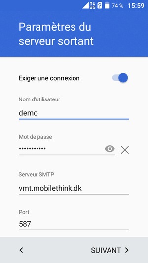 Saisissez l'adresse du serveur sortant