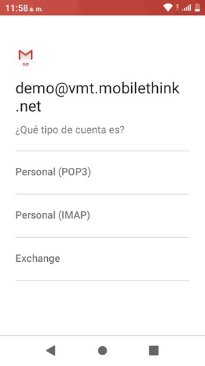 Seleccione Personal (POP3) o Personal (IMAP)
