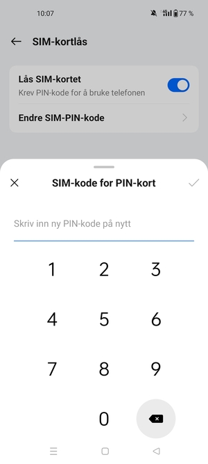 Bekreft din nye PIN-kode for SIM-kort og velg OK