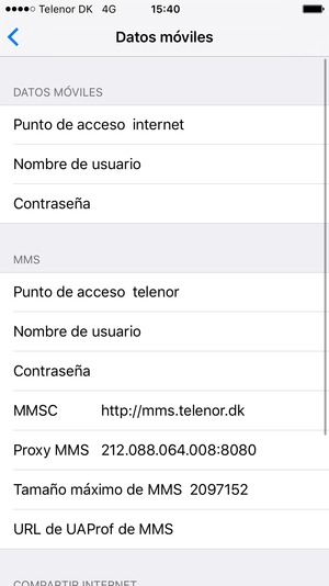 Introduzca la información de Internet