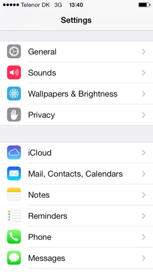 Return to the Settings menu and scroll to and select Mail, Contacts, Calenders