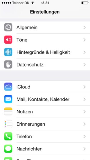 Scrollen Sie und wählen Sie Mail, Kontakte, Kalender