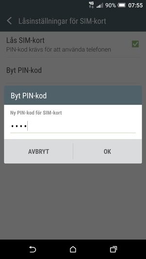 Ange din Nya PIN-kod för SIM-kort och välj OK