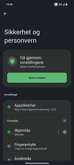 Telefonen din er nå sikret med en skjermlås