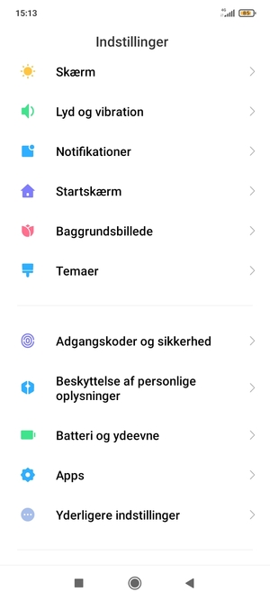 Scroll til og vælg Adgangskoder og sikkerhed