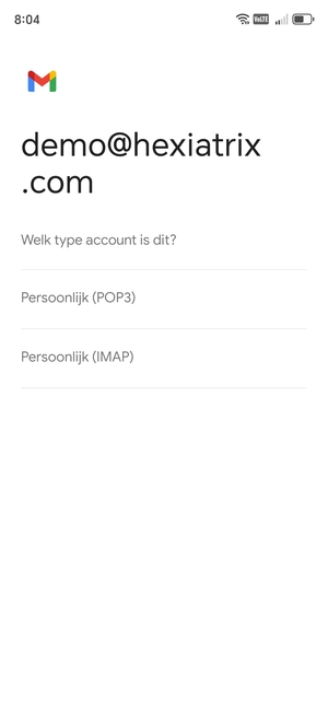 Selecteer Persoonlijk (POP3) of Persoonlijk (IMAP)