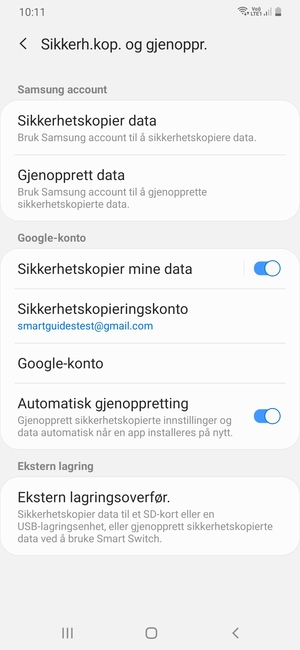 Velg Sikkerhetskopieringskonto