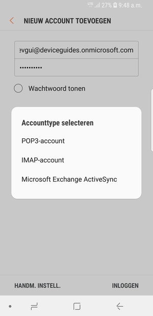 Selecteer Microsoft Exchange ActiveSync