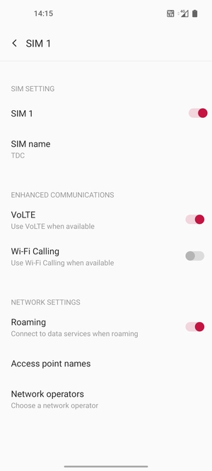 Turn Roaming on or off