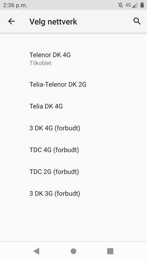 Velg en nettverksoperatør fra listen