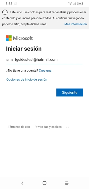 Introduzca su dirección de Hotmail y seleccione Siguiente