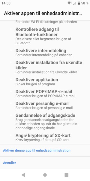 Scroll ned og vælg Aktivér denne app til enhedsadministration
