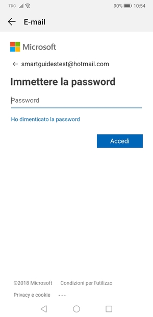 Inserisci la tua password di Hotmail e seleziona Accedi